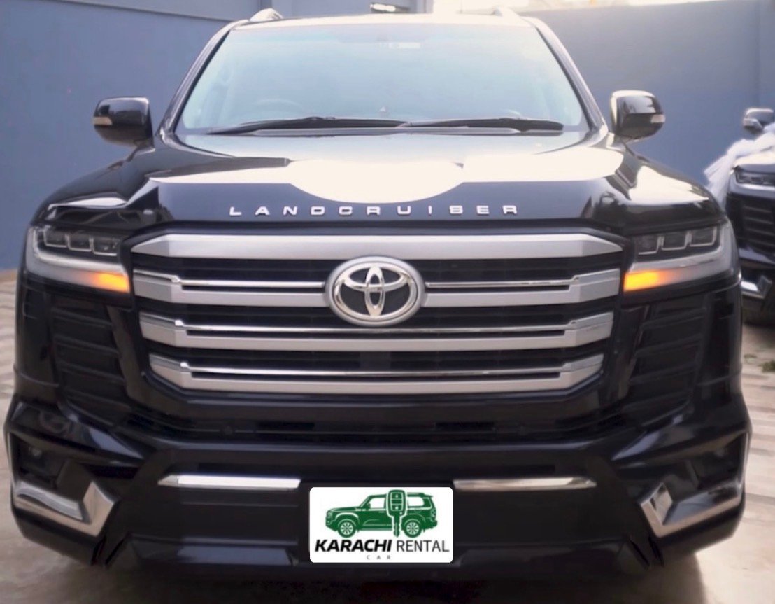 Black Toyota Land Cruiser V8 parked in DHA available to rent Land Cruiser Karachi